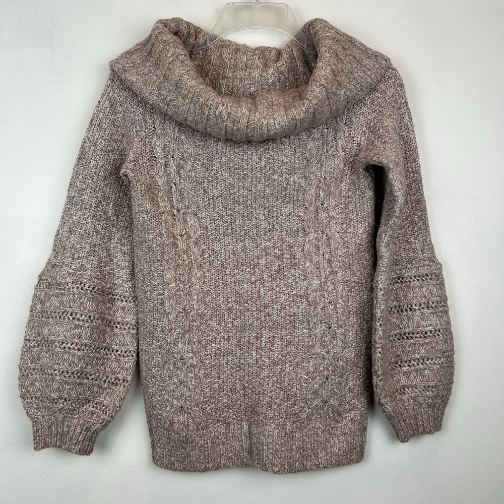 Anthropologie Sleeping on Snow Sweater XS Cowl Bell Sleeve Cable Knit Rose Pink